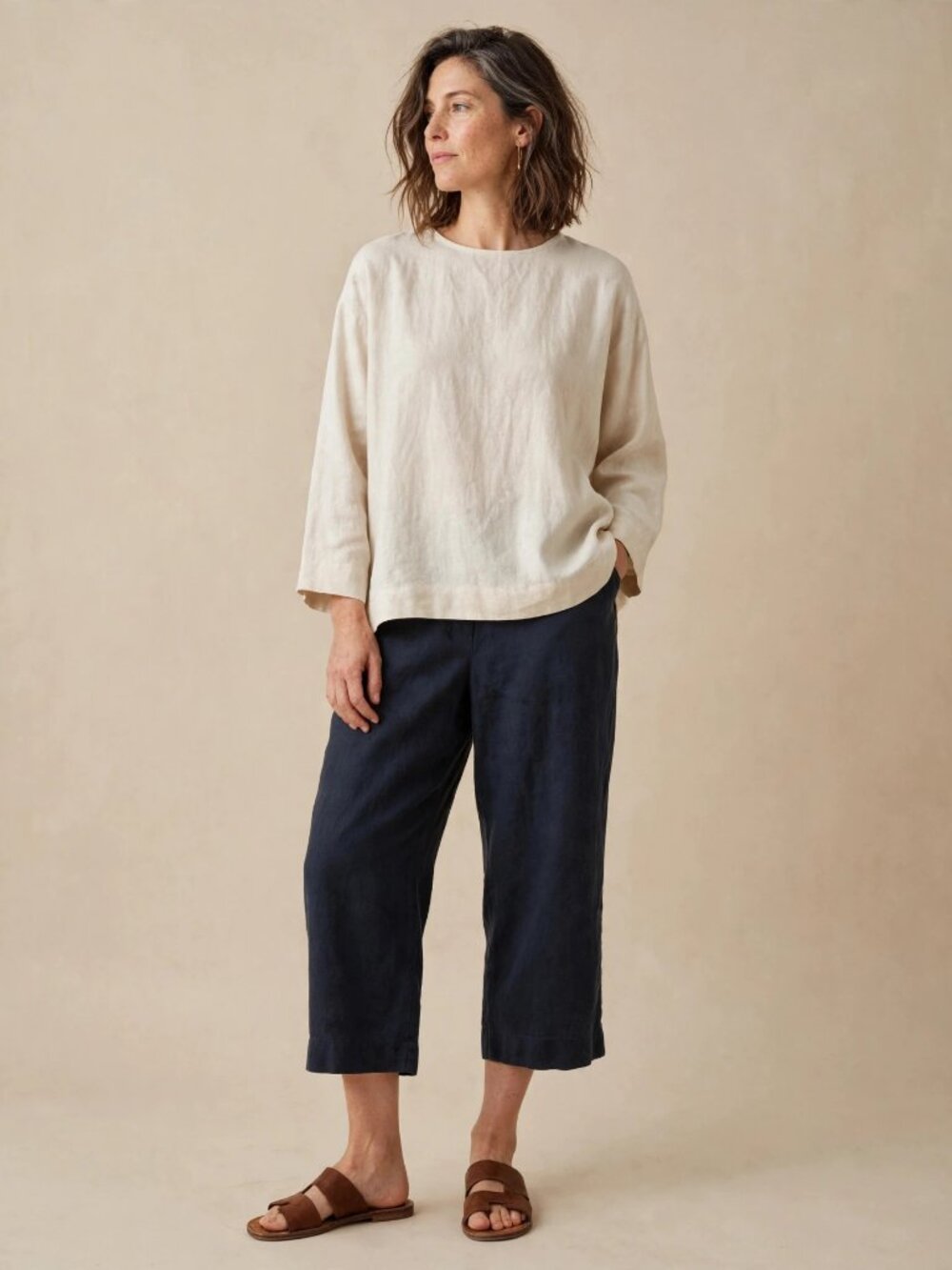 J.Jill Love Linen Navy Wide Leg Cropped Pull On Pants XL